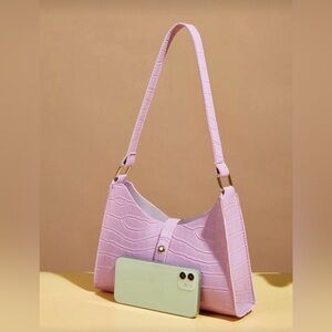 Purple Croc-Embossed Shoulder Bag